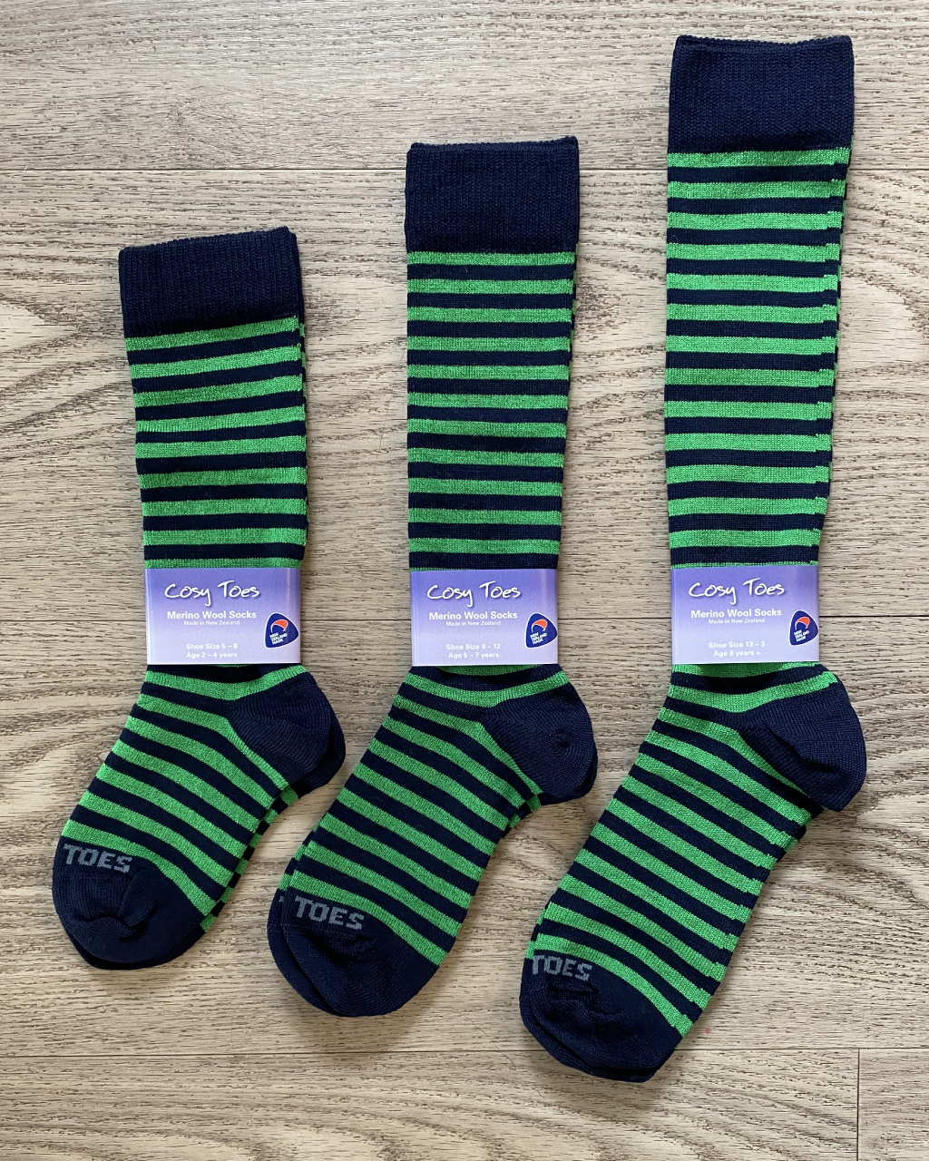 Kids Merino Socks – Navy/Lime Long