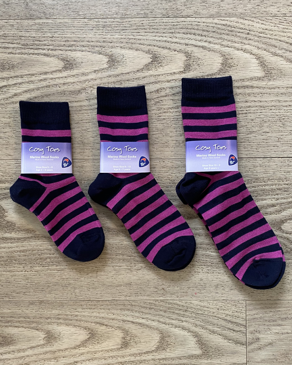 Kids Merino Socks – Navy/Pink Crew